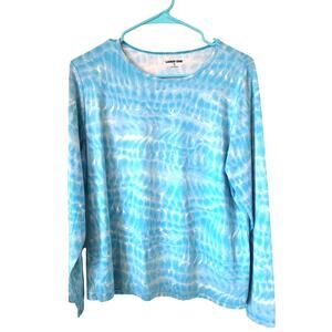 Lands End Womens Rash Guard Swim Top Size XL Blue Tie Dye Beach Vacation